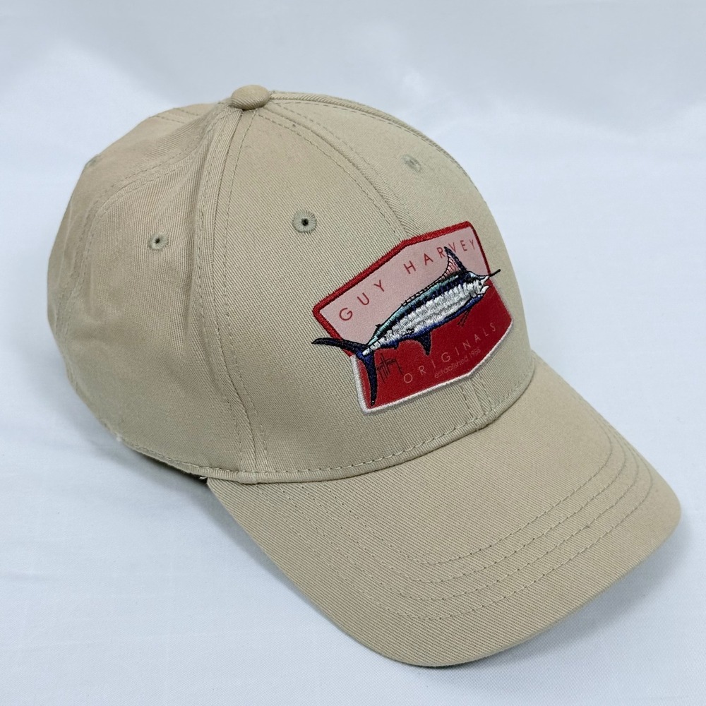Guy Harvey Originals Fishing Hat Beige Marlin‎ Embroidered Patch Cap